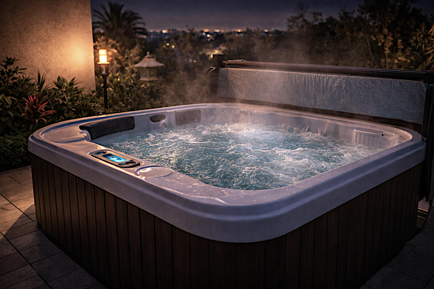 Varias personas sentadas dentro de un spa