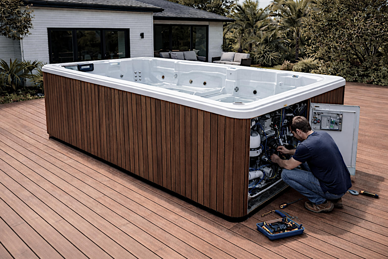 Varias personas sentadas dentro de un spa