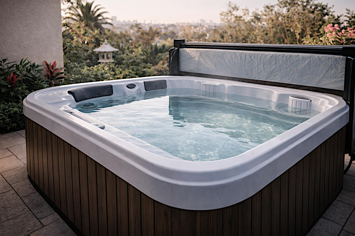 Varias personas sentadas dentro de un spa