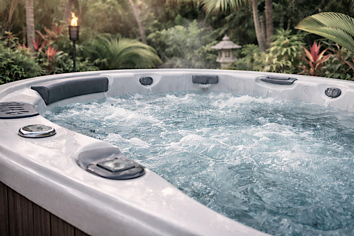 Varias personas sentadas dentro de un spa