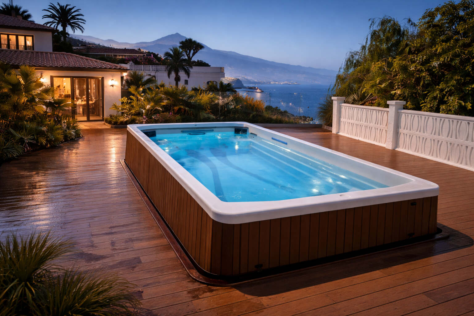 Varias personas sentadas dentro de un spa