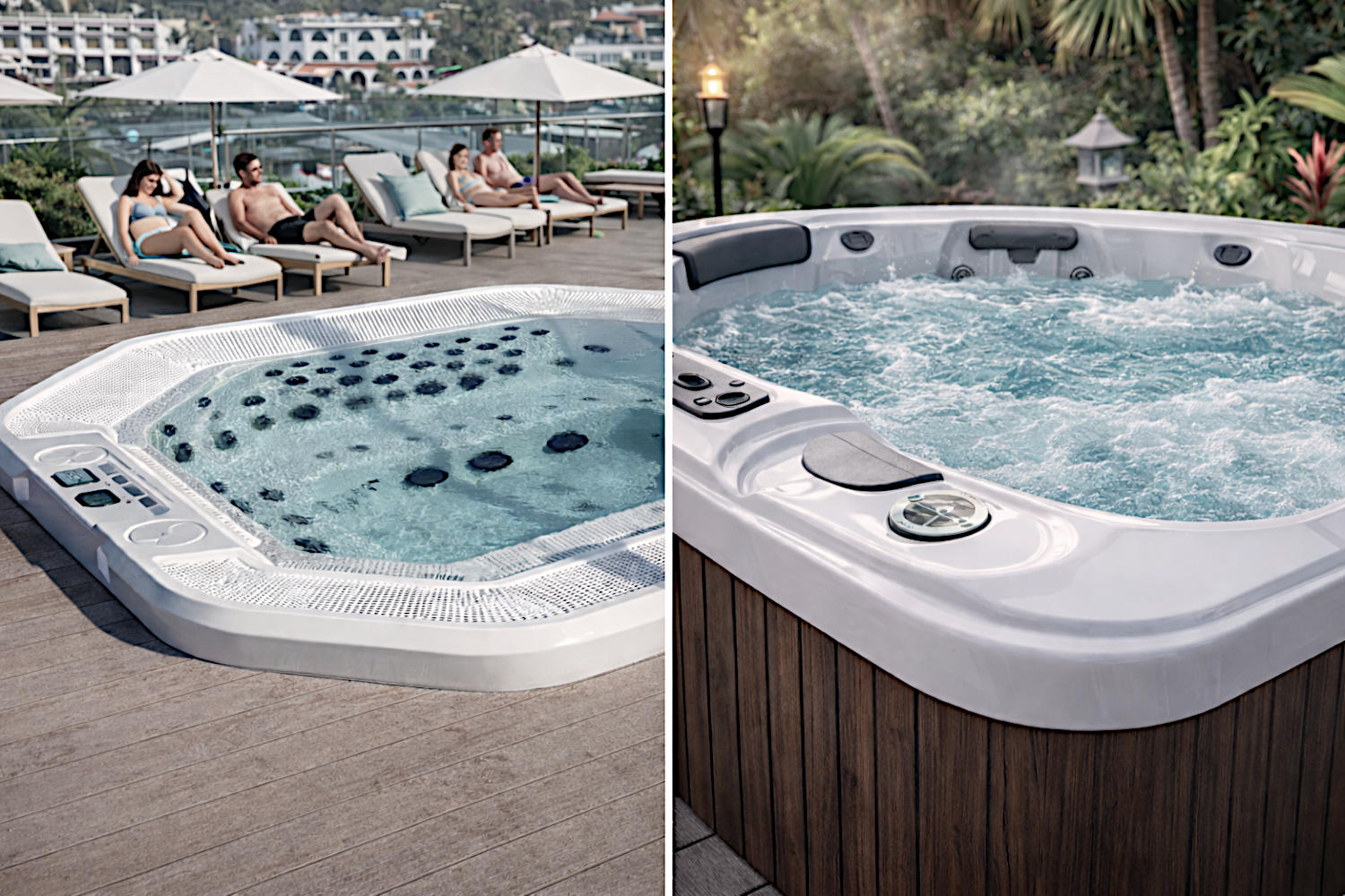 Varias personas sentadas dentro de un spa