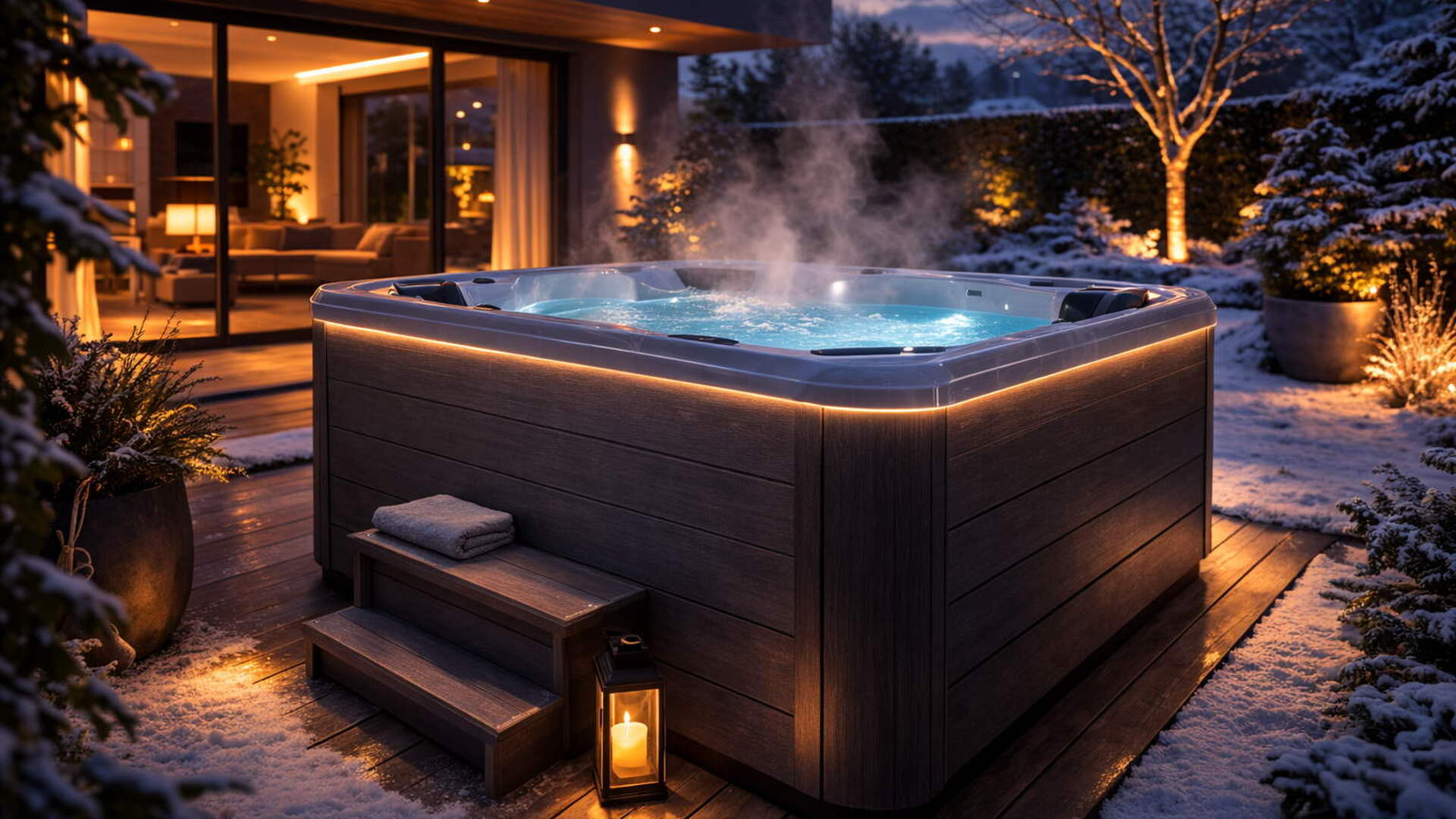 Varias personas sentadas dentro de un spa